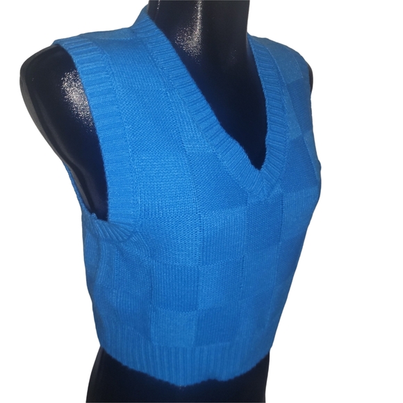 Streetwear Society Blue Sleeveless Knit Cropped Sweater Vest M - Picture 2 of 6
